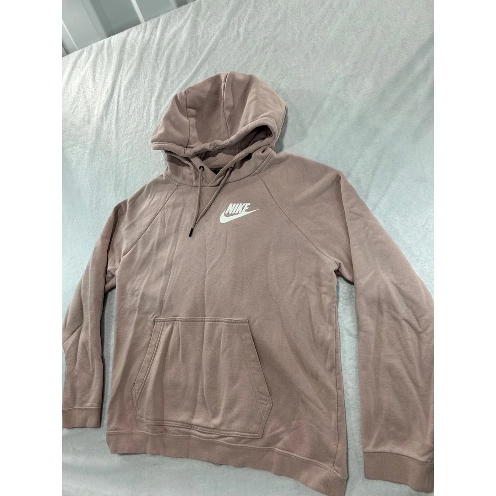Nike Sportswear Essential Hoodie Mauve Pink Futura Logo Pullover Womens Large